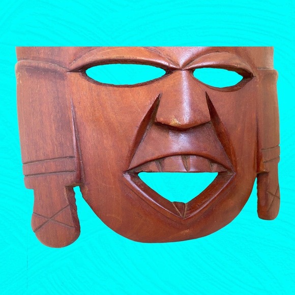 African Wooden Hand Carved Mask Humans And Elephant Carvings 16” Vtg - Picture 8 of 11